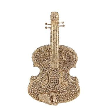 Imagem de Usuisy Bolsa clutch de cristal violino feminina novidade para noite festa nupcial jantar strass bolsa clutch bolsa de casamento, mini, Dourado, Mini