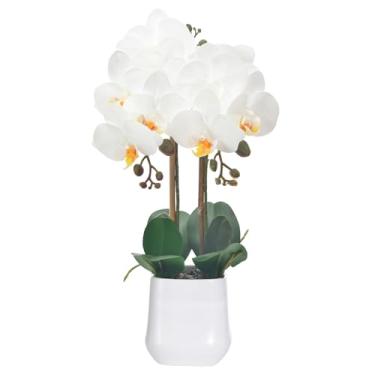 Imagem de WishTip Orquídeas artificial planta em vaso de cerâmica 47 cm orquídea falsa Phalaenopsis arranjo de flores para mesa de escritório em casa, decoração de interiores, branco