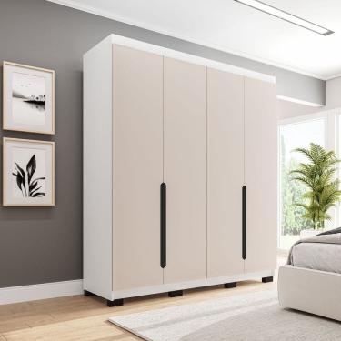 Imagem de Guarda-roupa Casal 4 Portas Bater Madrid Creme/Branco