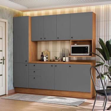 Imagem de Armário de Cozinha Completa Nicho Micro-ondas 230cm Canela/Cinza Sagrado Pixel Kappesberg