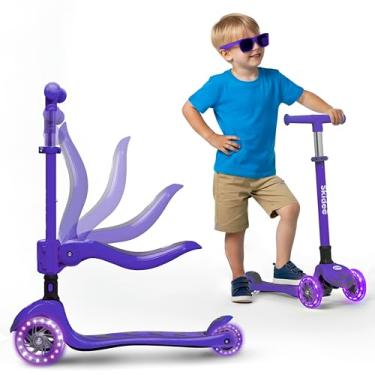Imagem de Skidee Patinete 2 em 1 para crianças com assento ajustável e guidão – dobrável, leve, 3 rodas com iluminação LED, freio traseiro, montagem rápida – scooter infantil para crianças a partir de 3 anos