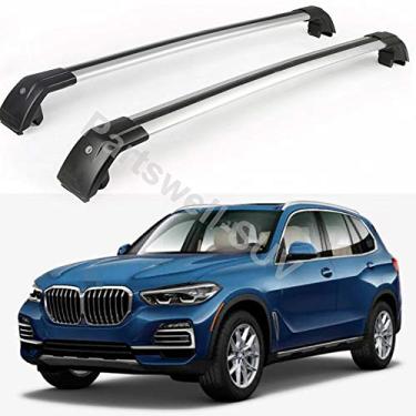 Imagem de YiXi-Partswell 2 peças de rack de teto travável barras transversais bagageiro alumínio adequado para BMW X5 G05 2019-2021 - prata