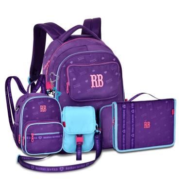Imagem de Kit Escolar Feminino Mochila com Lancheira e Estojo Fichário-Feminino