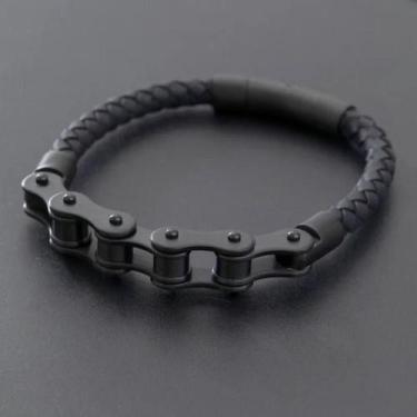 Imagem de Pulseira De Couro Retro Punk Masculina Com Fivela De Metal, Corrente D
