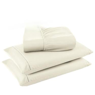 Imagem de Jogo De Lençol Com 3 Peças, Fronha Com Ponto Palito, Tecido Suave(Palha,Solteiro)