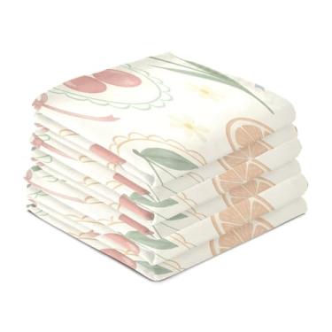 Imagem de Wassud Toalhas de prato de cozinha cerejas florais pastel pacote com 6 panos de prato macios com laço para pendurar toalha de mão de secagem rápida super absorvente toalhas de chá de mesa decorativas