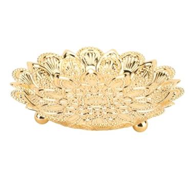 Imagem de Bandeja de servir turco siwoted, formato de flor redonda, padrão retrô em relevo, elegante, requintado, metal, café, chá, bandeja de servir (14cm/5,51 pol.)