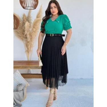 Imagem de Saia Midi Godê Plissada de Tule Rodada - Fashion, Preto, G