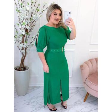 Imagem de Vestido Midi com Fenda e Cinto Moda Evangélico Festa Elegante - Fashio
