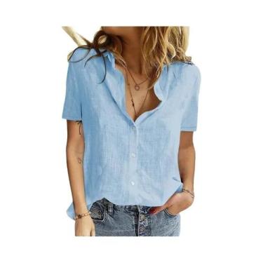 Imagem de Camisa De Linho Oversized Feminina De Verão Com Estampa De Pássaros, B