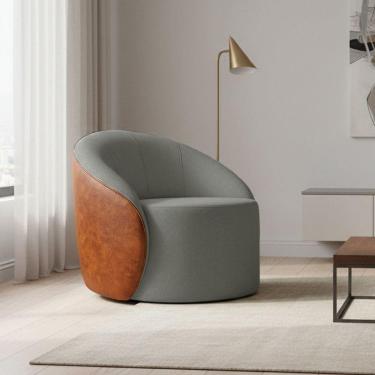 Imagem de Poltrona Sala Orgânica Lua Fixa Sintético Pu Nozes-linho Grafite D03 - D`rossi