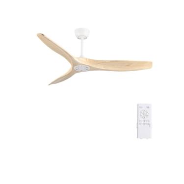 Imagem de YKXONFA Ventiladores de teto sem luzes, ventilador de madeira com controle remoto, motor CC reversível silencioso, ventilador de teto interno e externo sem luz para varanda de pátio, pérgola externa