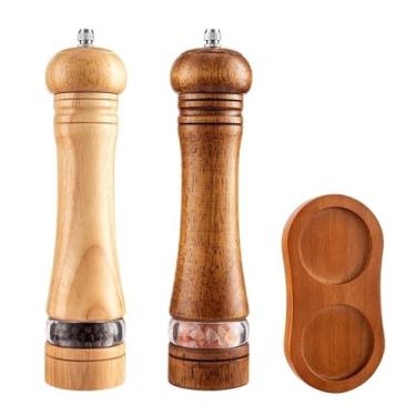 Imagem de THJKUPO Moedor manual de pimenta moedor de sal de madeira, núcleo de cerâmica acrílica, tempero moído, moagem, moagem