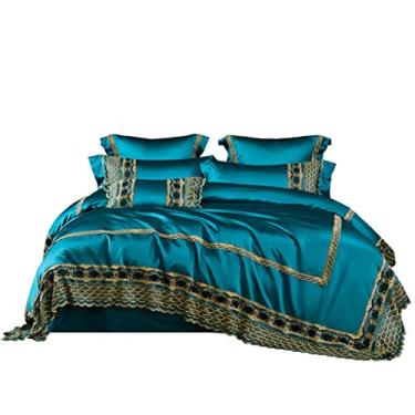 Imagem de THJKUPO Roupa de cama de quatro peças renda villa lençol de cama tributo cetim capa de edredom dourado (220 * 240 cm)