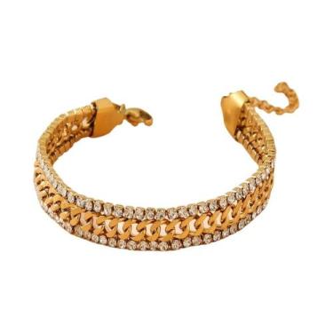 Imagem de Pulseira De Aço Inoxidável Banhada a Ouro 18K Com Três Camadas De Zirc