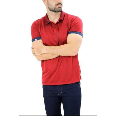 Imagem de Camiseta Masculina Gola Polo Prime De Viscose Vermelho E Marinho