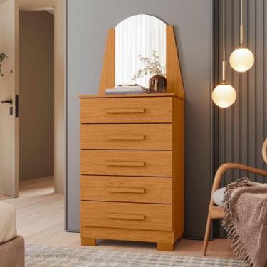 Imagem de Cômoda com 05 Gavetas e Espelho New Veneza Marrom - Albatroz Móveis