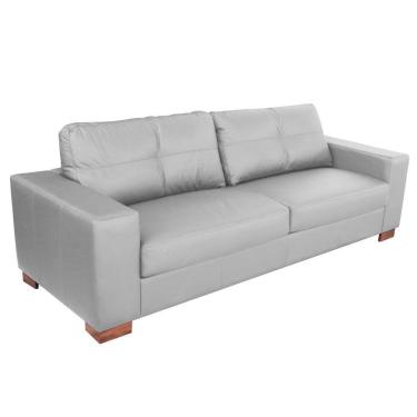 Imagem de Sofá 3 Lugares Pés Madeira Kenny 210cm Couro Cinza