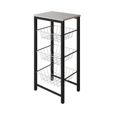 Imagem de Fruteira De Chão Cozinha Montada Aço Preto Cesto Branco Tampo Branco Roma - Cor: Preto