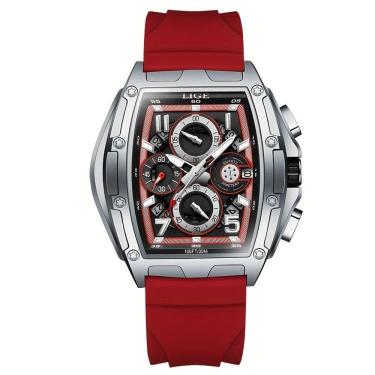 Imagem de Relógio Lige Wine Cask Masculino Multifuncional à Prova D'água Vermelho
