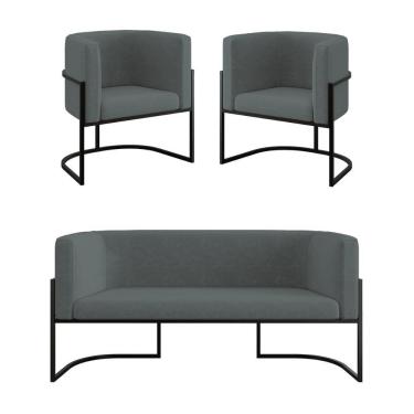 Imagem de Kit Sofá 2 Lugares + 2 Poltronas Para Recepção Balaqui Cinza