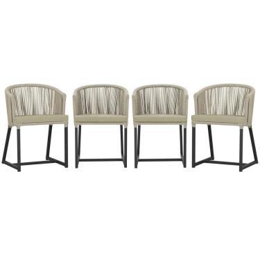 Imagem de 4 Cadeiras De Jantar Noronha Preta Corda Náutica E7 Trama Rami