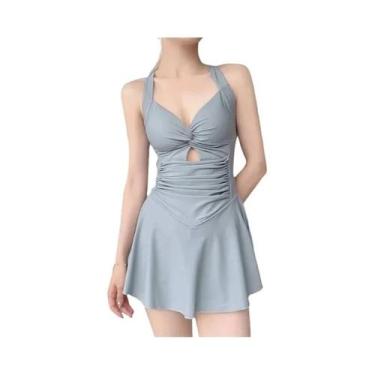 Imagem de Maiô Feminino De Uma Peça Cor Sólida Com Efeito Redutor, Estilo Vestid