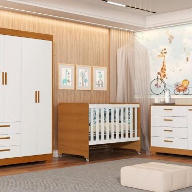 Imagem de Quarto para Bebê Completo com Berço Evolution 4 em 1 Zaki Branco Fosco/ Savana