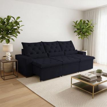 Imagem de Sofá Retrátil Luxury Black 250m Suede Superior Reclinável Conforto Premium de 3 Lugares Milão Preto