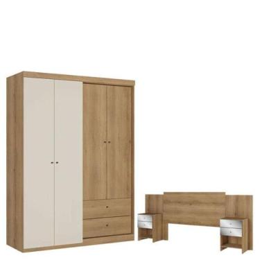 Imagem de Guarda Roupa Solteiro Star 4 Portas Capuccino Off White E Cabeceira Ca