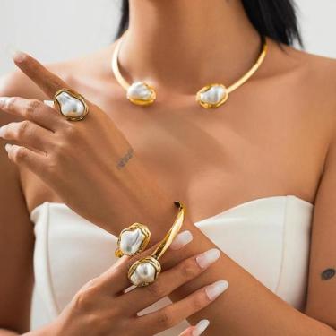 Imagem de Conjunto De Joias De Pérolas Luxuosas E Elegantes Para Mulheres: Colar