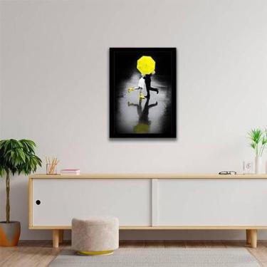 Imagem de Quadro Decorativo Casal Na Chuva Com Sombrinha Amarela - Quadros On-Li