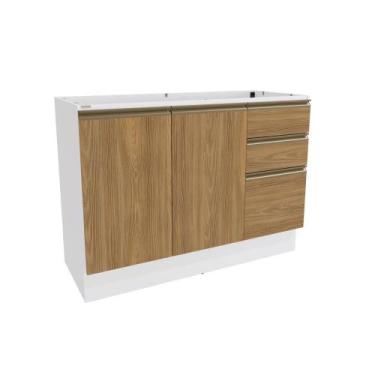 Imagem de Balcão de Pia Celeste Kappesberg 100% MDF 2 Portas 3 Gavetas Branco/No
