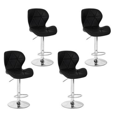 Imagem de Conjunto 04 Banquetas Slim Material Ecológico Regulagem de Altura - Pr