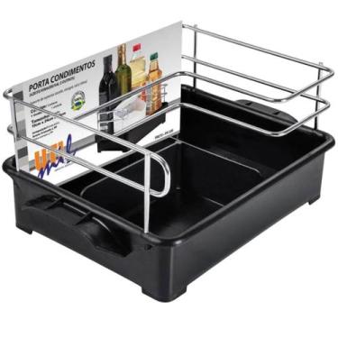Imagem de Suporte Porta Condimentos Temperos Azeite Vinagre Sal Preto Organizado