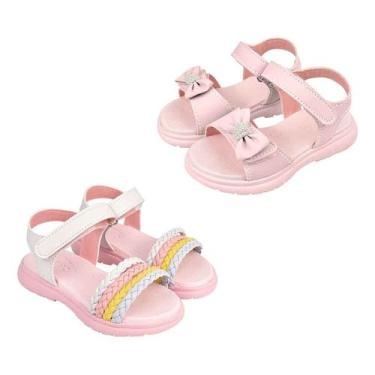 Imagem de Kit 2 Pares Sandalia Infantil Menina Trança Laço Ajustavel - Mimoflex,
