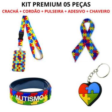 Imagem de Cordão Autismo e Porta Crachá, Kit com Pulseira, Chaveiro e Adesivo Ki