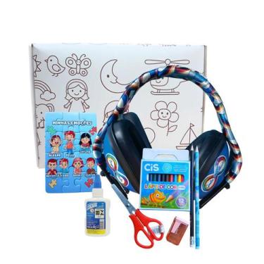Imagem de Abafador de Ruidos Para Meninos Com Caixa Para Colorir e Kit Escolar S