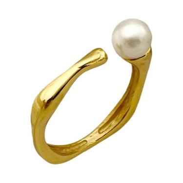 Imagem de Anel Feminino Vintage De Aço Inoxidável Com Imitação De Pérola, Moda D