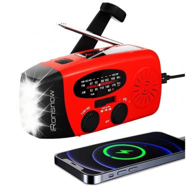 Imagem de Rádio AM FM e NOAA 1000mAh Bateria Solar ou Manivela de Recarga USB Alarme SOS Vermelho