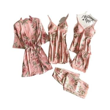 Imagem de Conjunto De Camisola De Renda Feminina De Cinco Peças Confortável E De