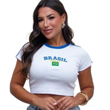 Imagem de Cropped Top Blusinha Brasil Brazil Copa Eleição - Look Dreams, Branco,