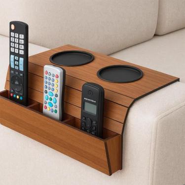 Imagem de Esteira Porta Copo Apoio de Braço para Sofá Com Porta Controle Remotos