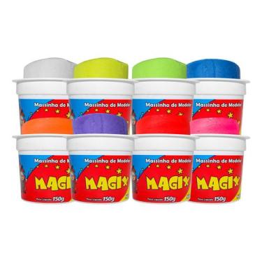 Imagem de Kit 8 Potes Massa Massinha de Modelar 150g Escolar 8 Cores - MAGIX KID