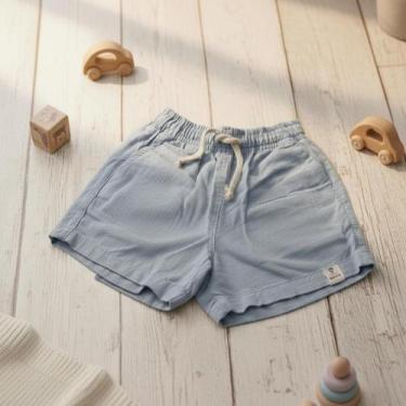 Imagem de Bermuda Linho Azul Menino Infantil Premium Verão - Flor de Algodão Enx