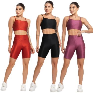 Imagem de KIT 3 Conjunto Fitness Top e Bermuda Com Bolso Vekyo Academia Treino Moda Feminina Musculação-Feminino