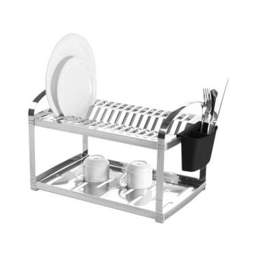 Imagem de Escorredor de Louça Aço Inox 16 Pratos com Escorredor de Talheres Plás