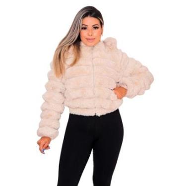 Imagem de Jaqueta Peluciada Feminina Com Capuz Alto Inverno Cor:;Tamanho:GG-Feminino