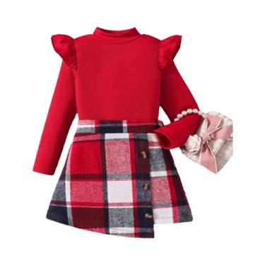 Imagem de Conjunto De Vestido Tricotado De 3 Peças Para Meninas Primavera/Outono