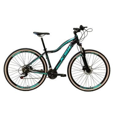Imagem de Bicicleta Feminina Aro 29 Ksw Mwza Alumínio 24v Câmbios Shimano Garfo com Trava no Ombro Pneu Bege - Preto/Azul